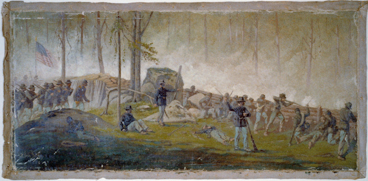 Painting showing Union defenses on Culp’s Hill